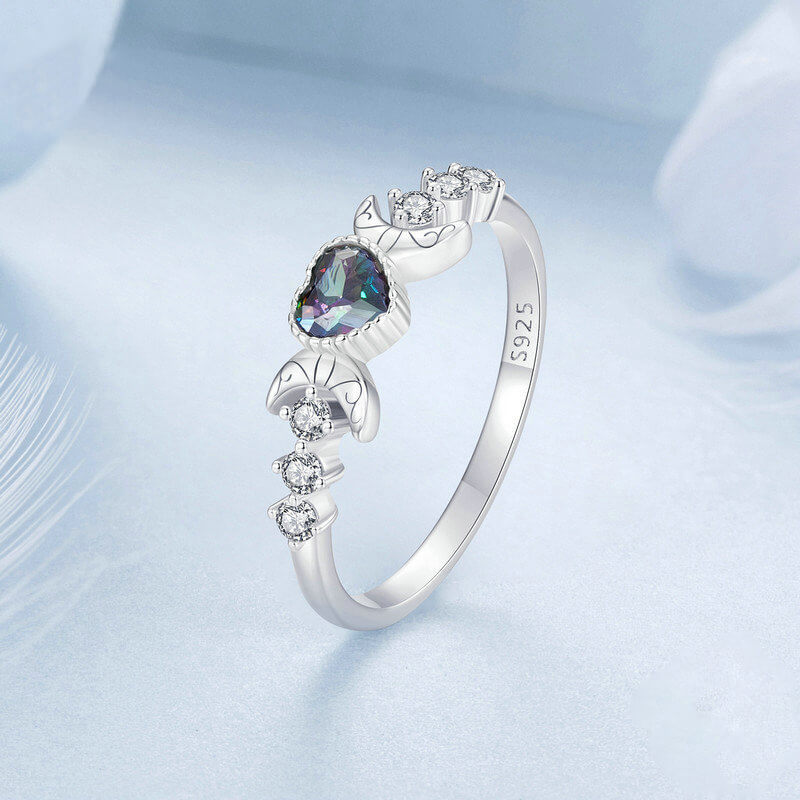 Blue Heart Crescent Moon Ring in Sterling Silver - stand