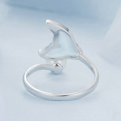 Elegant Mermaid Fishtail Pearl Open Ring in Sterling Silver - back