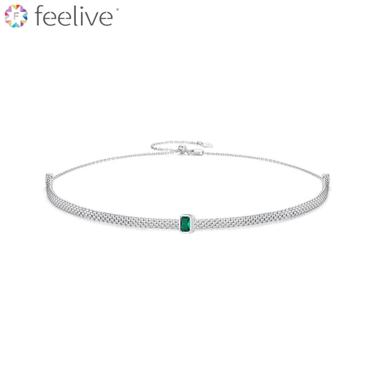 Imitation Emerald Textured Choker in Sterling Silver - Feelive