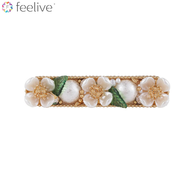 Fashion Elegant White Pear Flowers Shell Pearl Hair Barrette Hairpin - B