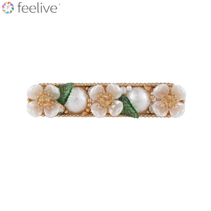 Fashion Elegant White Pear Flowers Shell Pearl Hair Barrette Hairpin - B