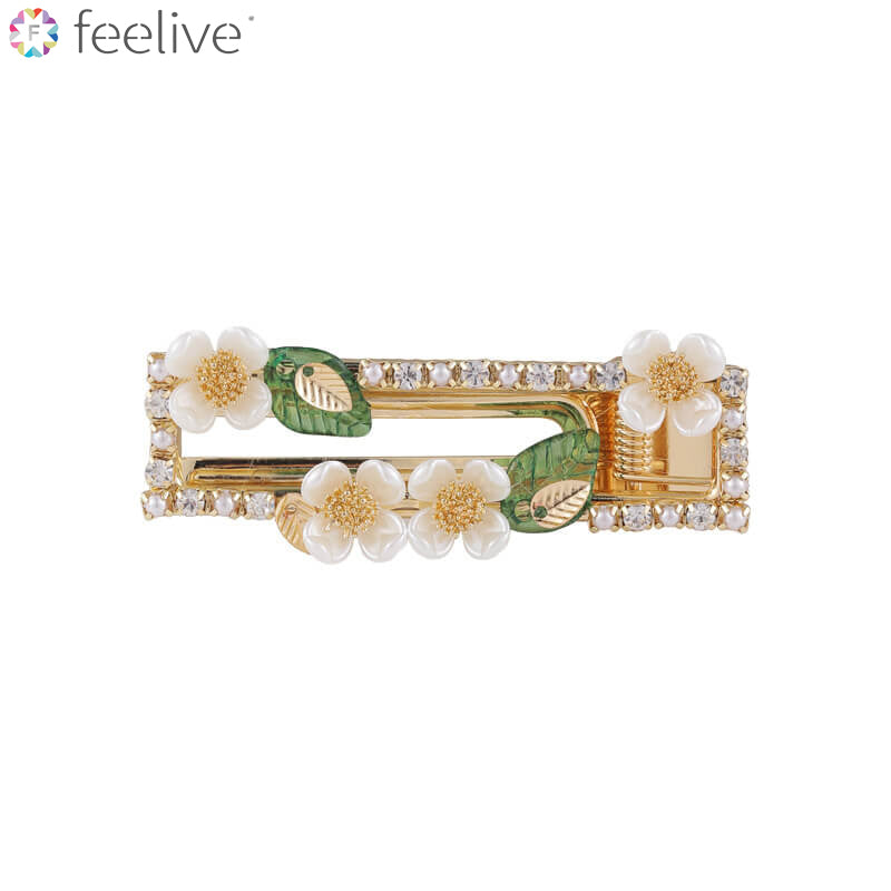 Fashion Elegant White Pear Flowers Shell Pearl Hair Barrette Hairpin - C