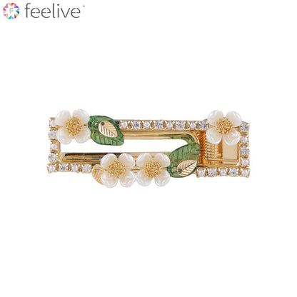 Fashion Elegant White Pear Flowers Shell Pearl Hair Barrette Hairpin - C