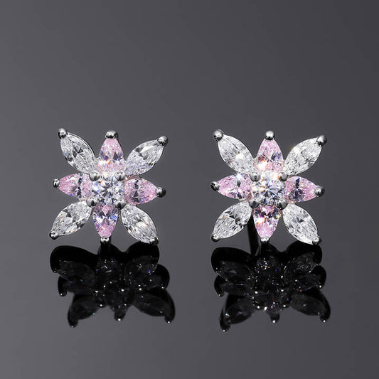 FEELIVE Elegant Pink and White Flower Silver Earrings