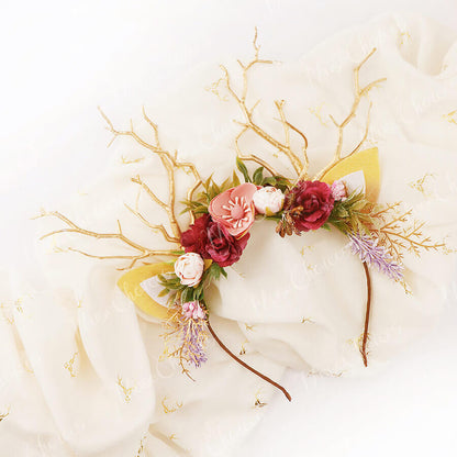 FEELIVE Glowing Simulated Reindeer Antler Flowers Lavender Headband【Free Gift Box】