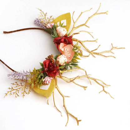 FEELIVE Glowing Simulated Reindeer Antler Flowers Lavender Headband【Free Gift Box】