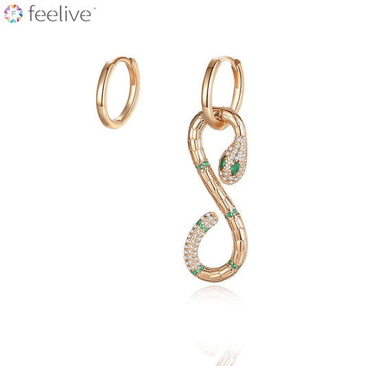 Mystery Gold Snake Asymmetric Earrings in Gold Plated Sterling Silver - Feelive