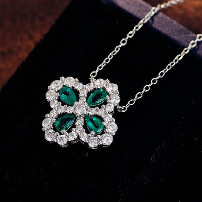 Lucky Clover Lab Created Emerald Necklace in Sterling Silver side