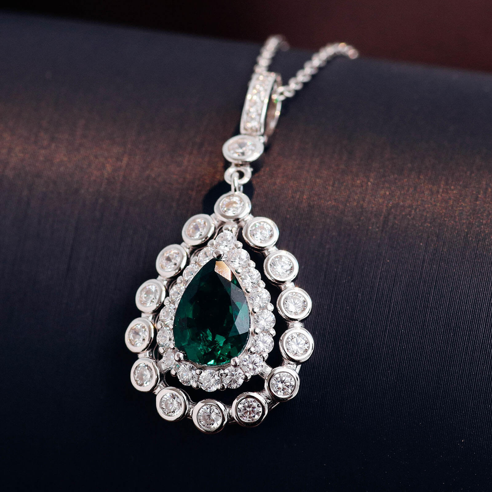 Lace Pear Lab Created Emerald Necklace in Sterling Silver pendant