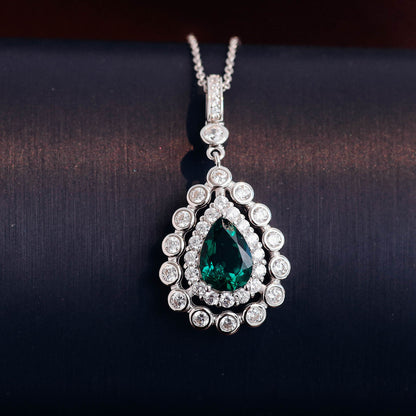 Lace Pear Lab Created Emerald Necklace in Sterling Silver front