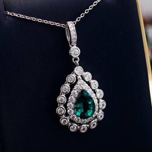 Lace Pear Lab Created Emerald Necklace in Sterling Silver 