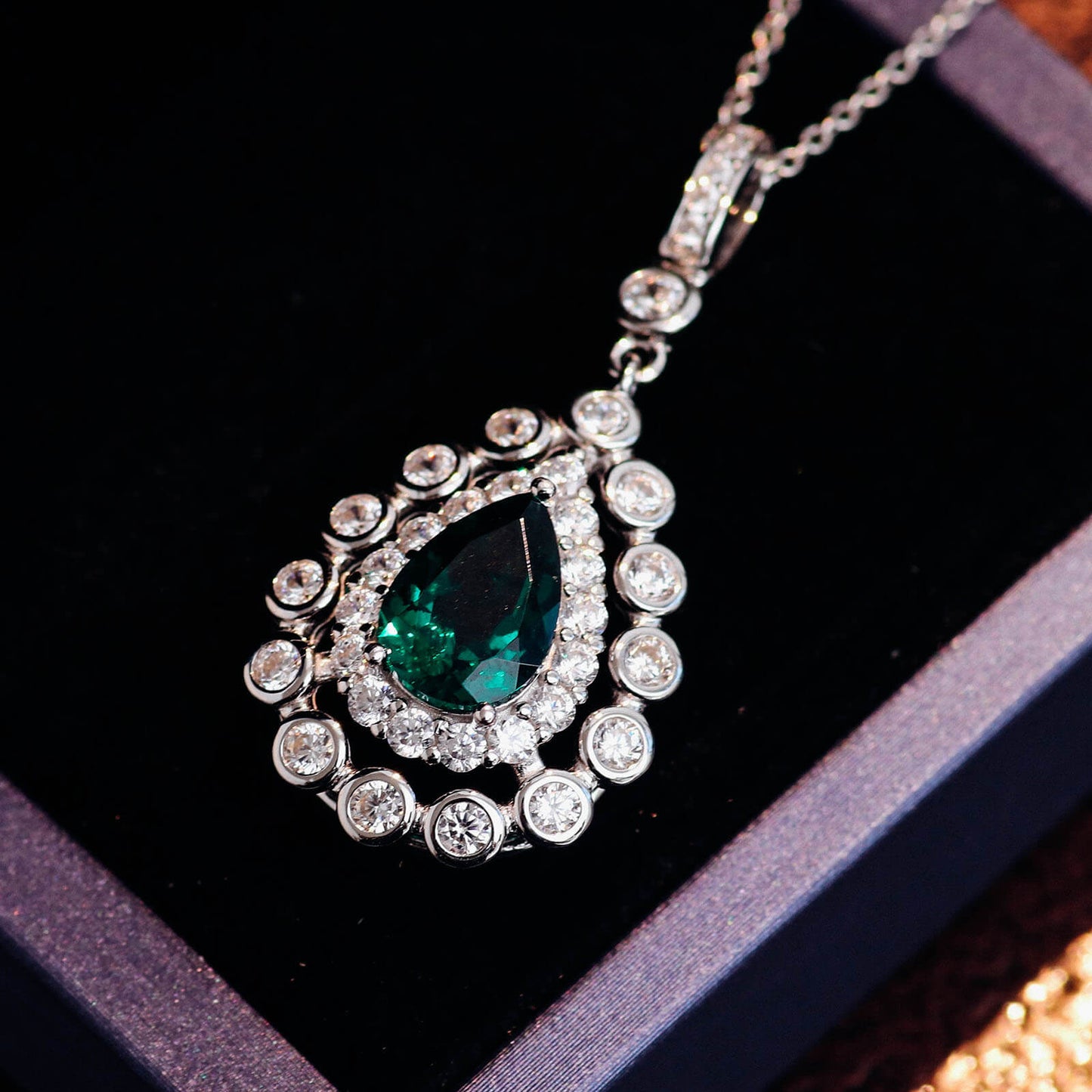 Lace Pear Lab Created Emerald Necklace in Sterling Silver 