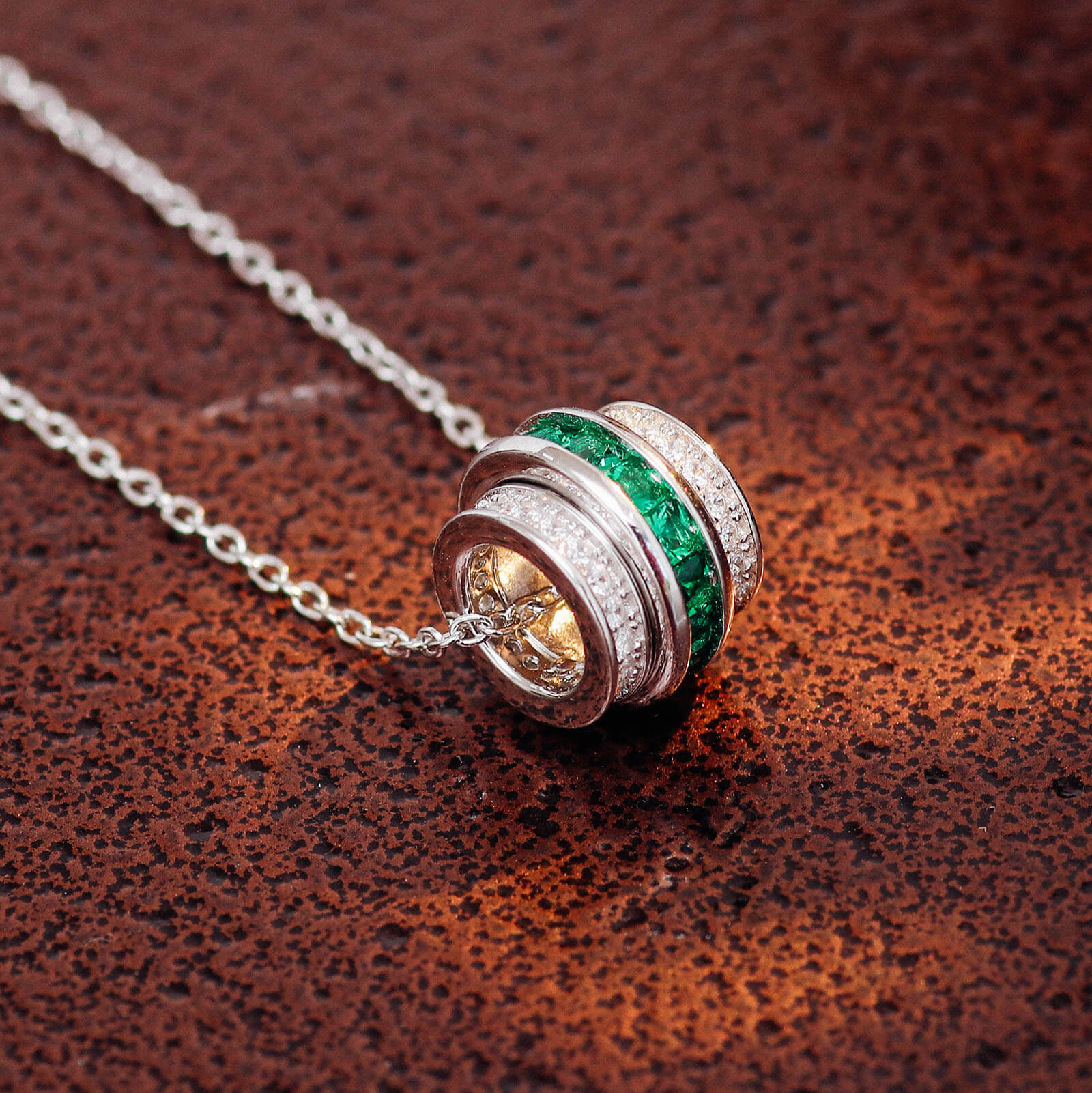 Roller Lab Created Emerald Necklace in Sterling Silver