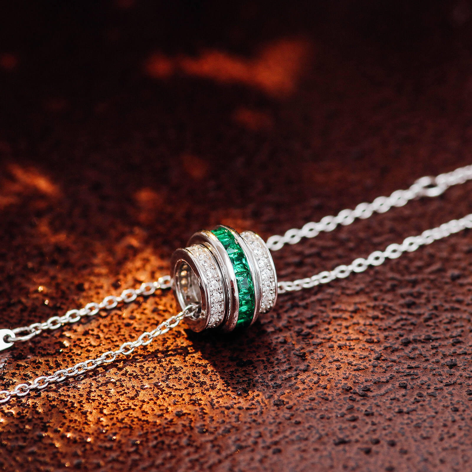 Roller Lab Created Emerald Necklace in Sterling Silver 