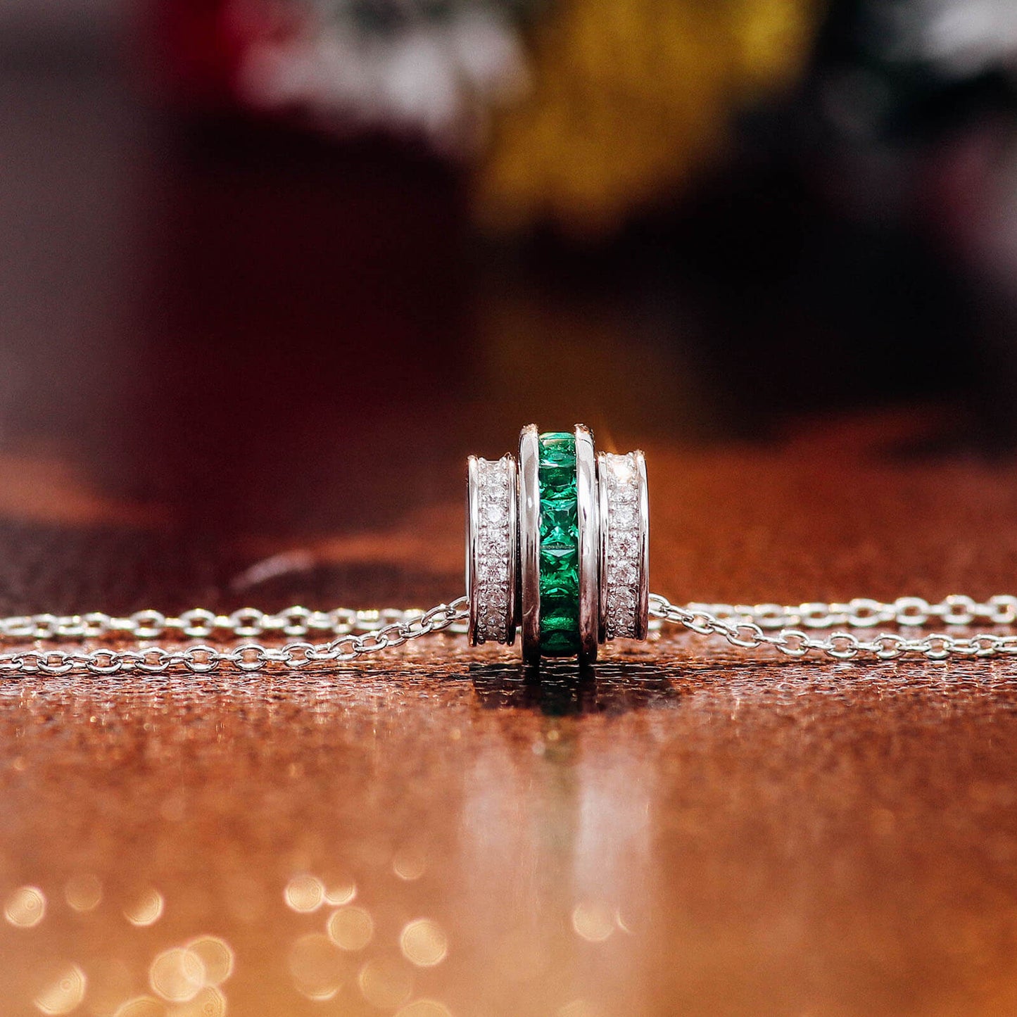 Roller Lab Created Emerald Necklace in Sterling Silver 