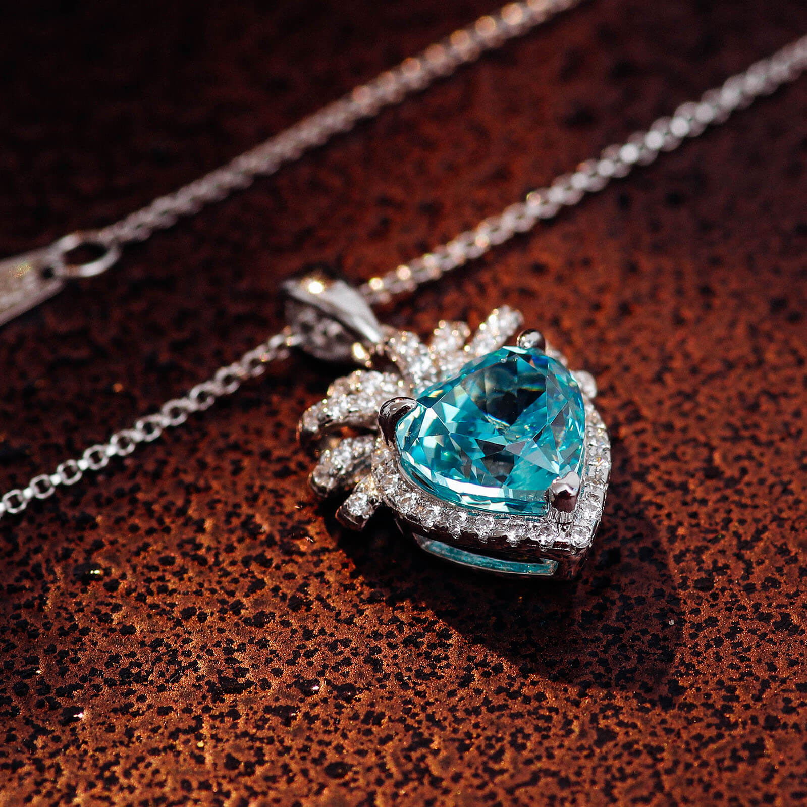 Blue Heart Flower Lab Created Gem Necklace in Sterling Silver side