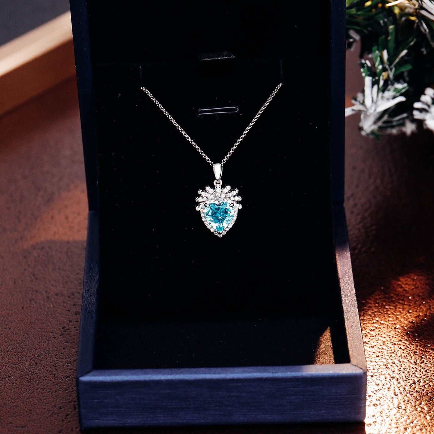 Blue Heart Flower Lab Created Gem Necklace in Sterling Silver