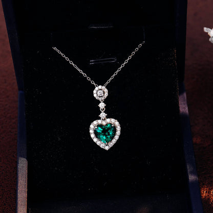 Heart Lab Created Emerald Necklace in Sterling Silver front