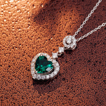 Heart Lab Created Emerald Necklace in Sterling Silver side