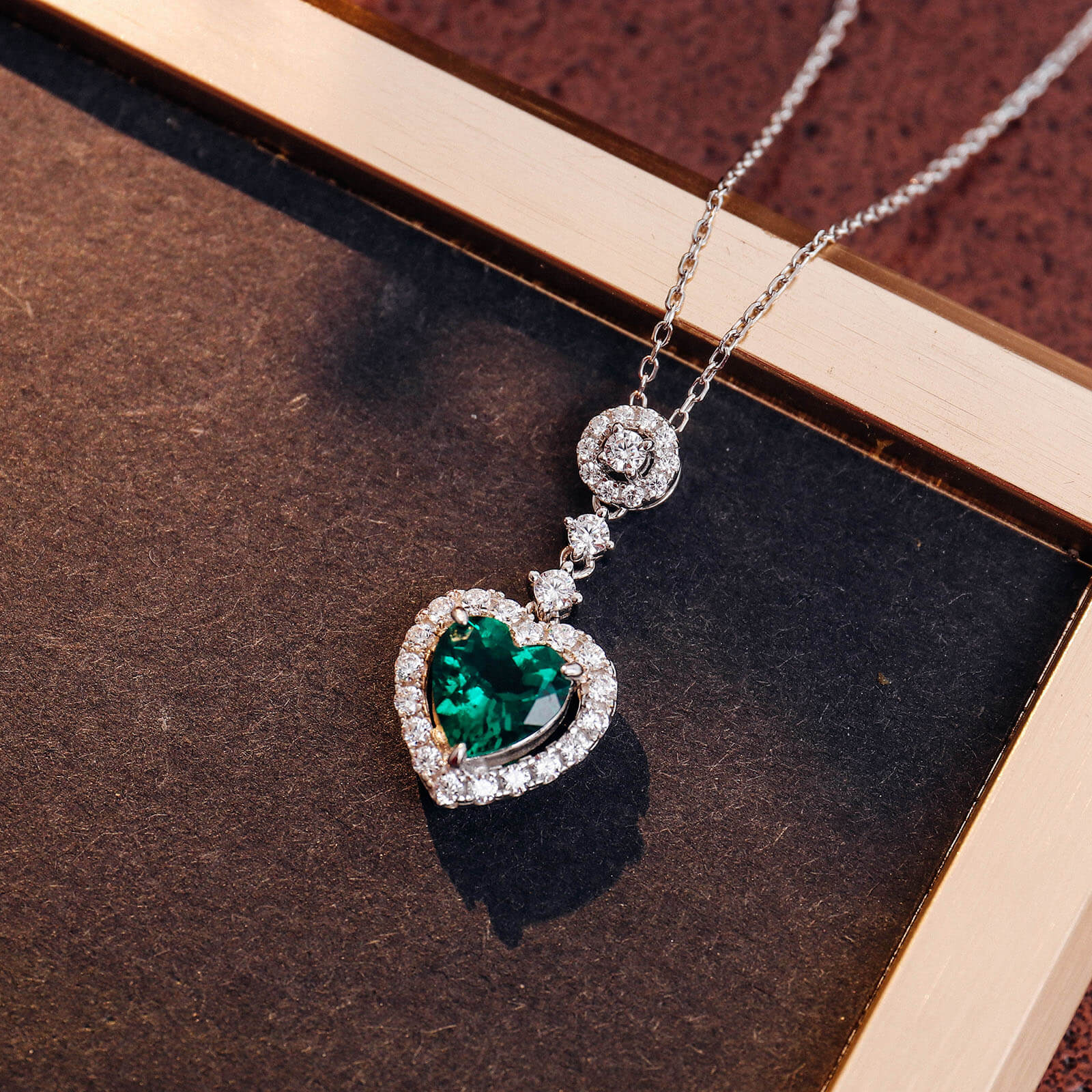 Heart Lab Created Emerald Necklace in Sterling Silver pendant