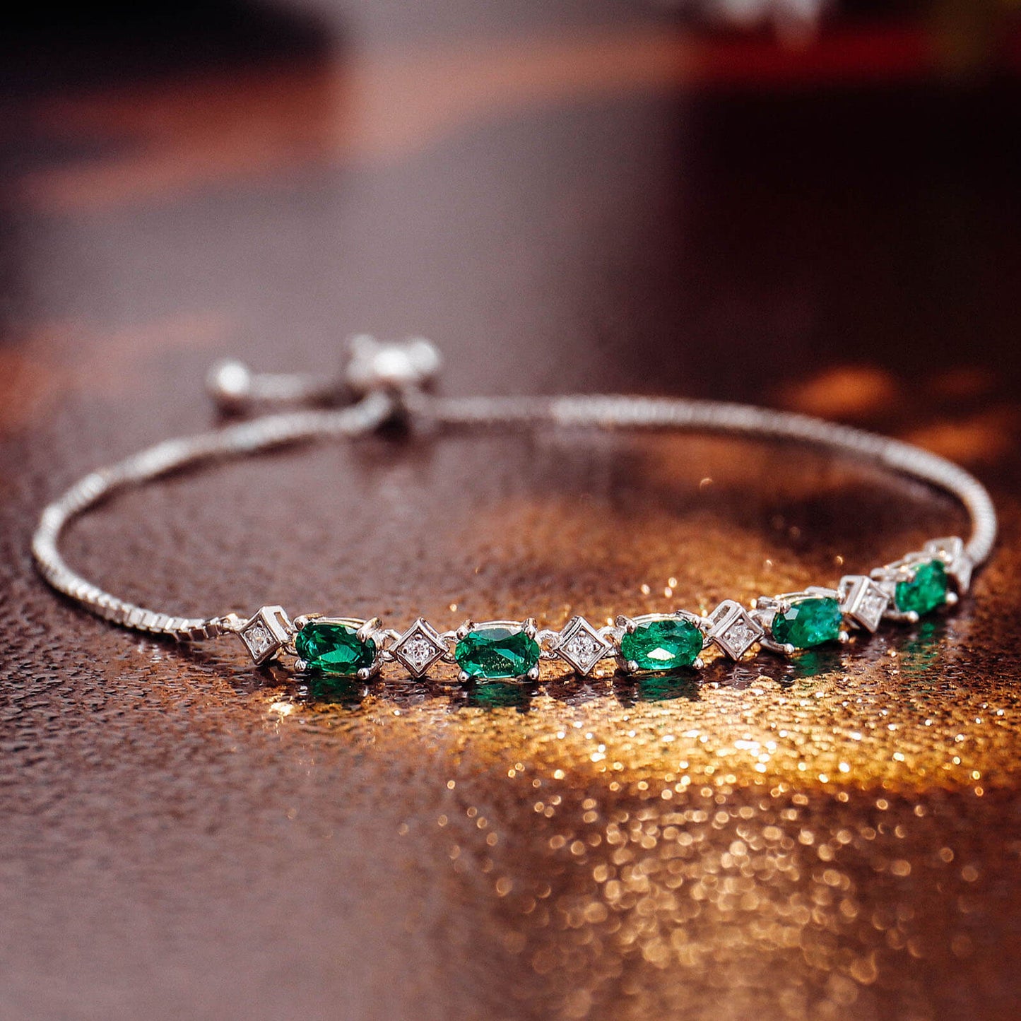 Oval and Rhombus Lab Created Emerald Bracelet in Sterling Silver front