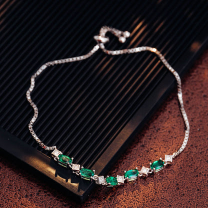 Oval and Rhombus Lab Created Emerald Bracelet in Sterling Silver 