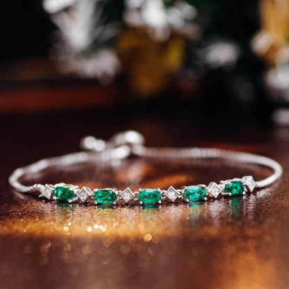 Oval and Rhombus Lab Created Emerald Bracelet in Sterling Silver 