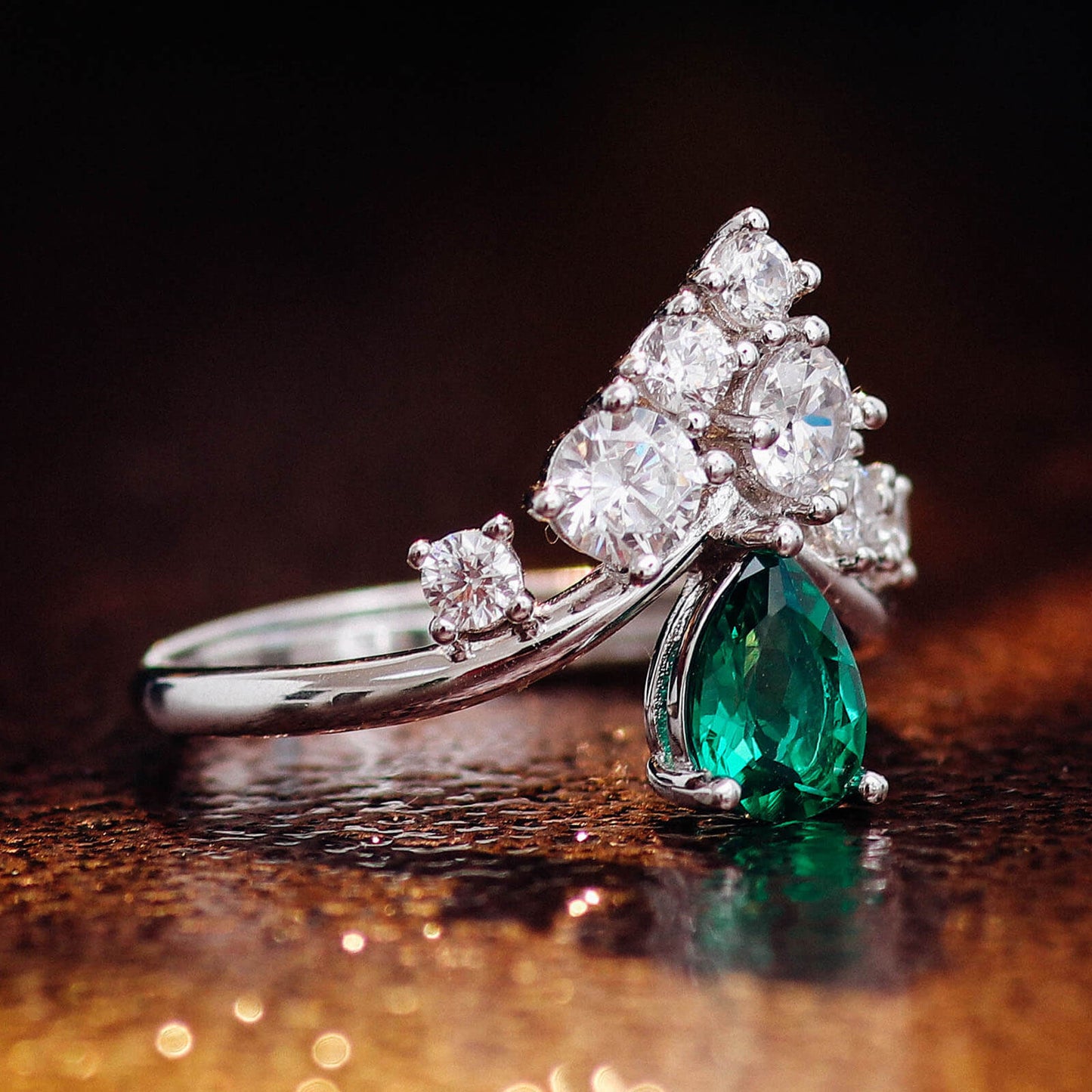 Crown Drop Lab Create Emerald Ring in Sterling Silver side