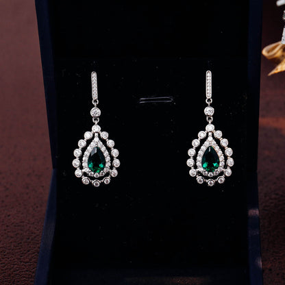 Lace Water Drop Lab Create Emerald Earrings in Sterling Silver front