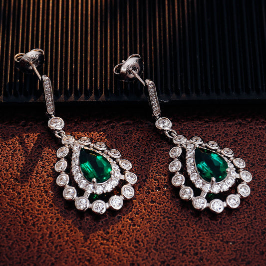 Lace Water Drop Lab Create Emerald Earrings in Sterling Silver 