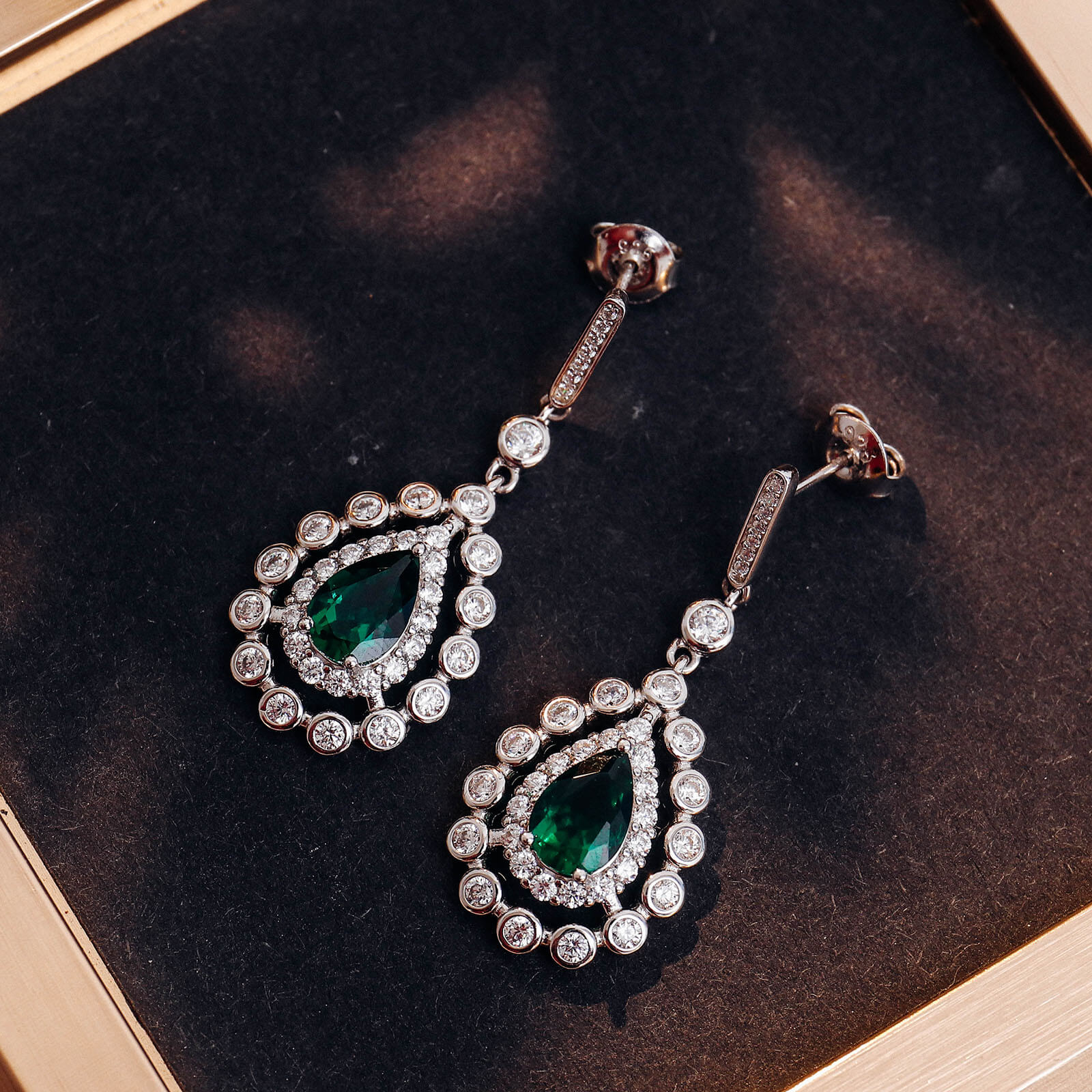 Lace Water Drop Lab Create Emerald Earrings in Sterling Silver side