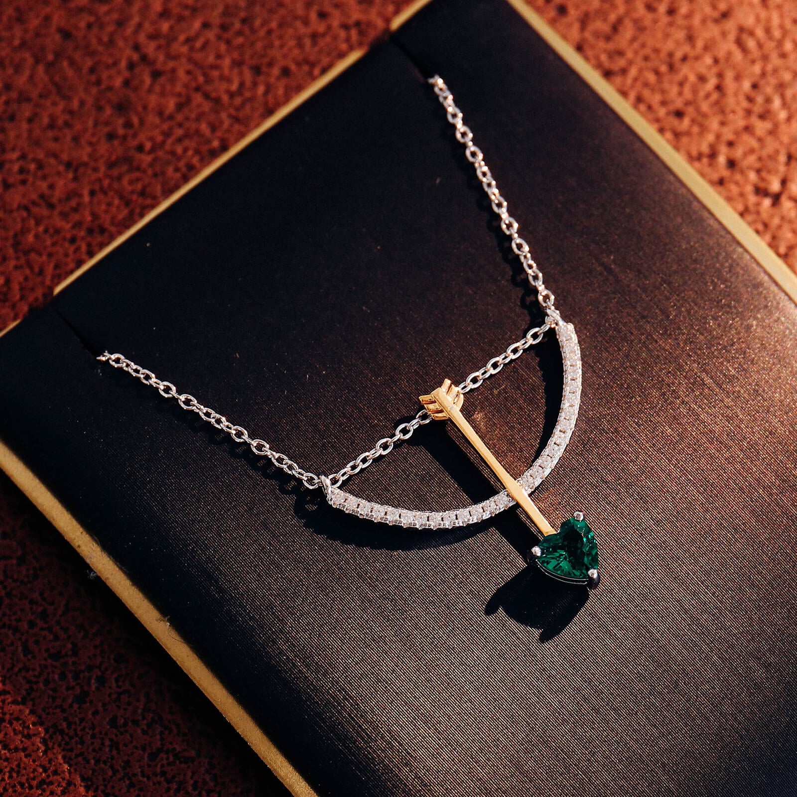 Cupid's Arrow Lab Create Emerald Necklace in Sterling Silver 