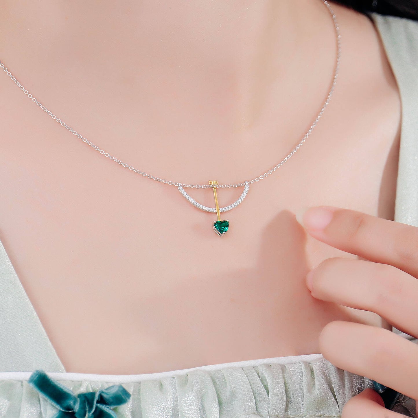 Cupid's Arrow Lab Create Emerald Necklace in Sterling Silver model