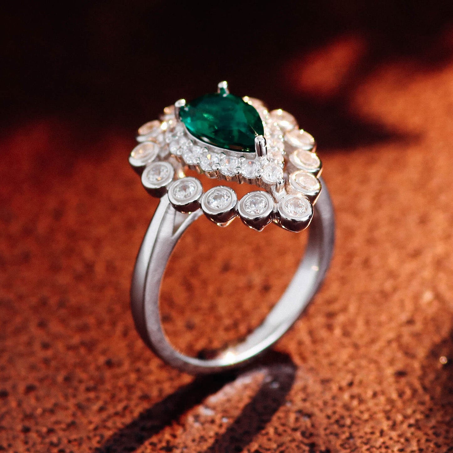 Lace Pear Lab Create Emerald Ring in Sterling Silver side