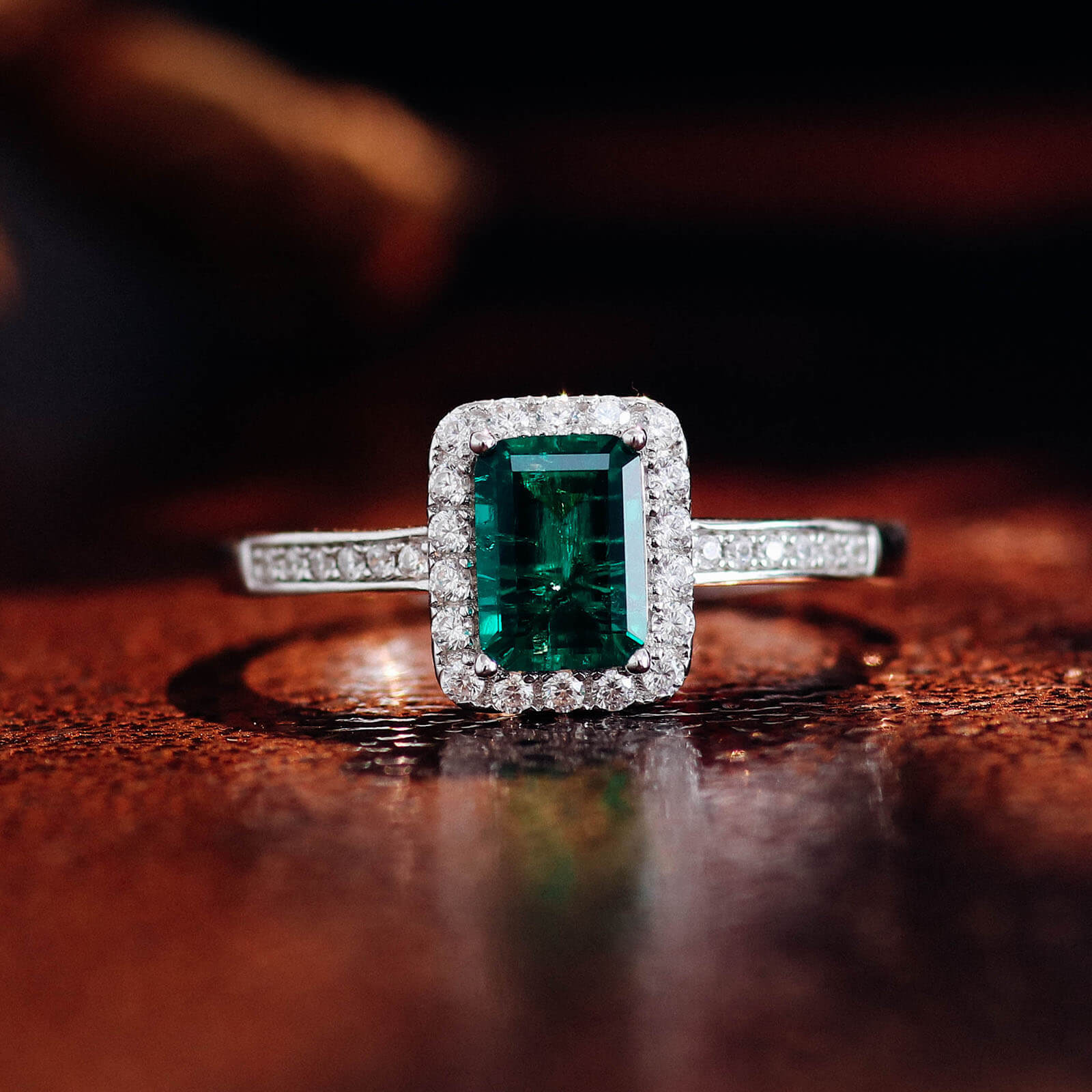 Classic Lab Created Emerald Halo Ring in Sterling Silver