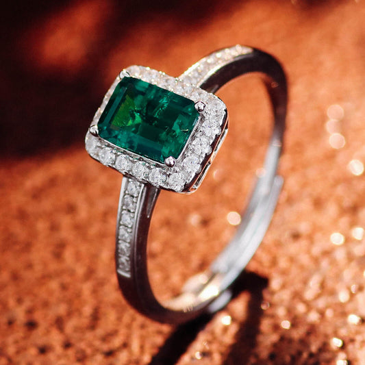 Classic Lab Created Emerald Halo Ring in Sterling Silver side