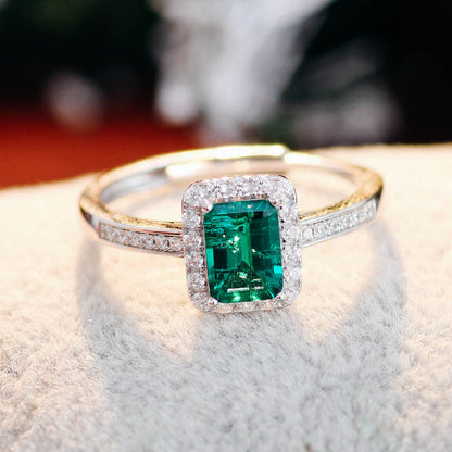 Classic Lab Created Emerald Halo Ring in Sterling Silver front