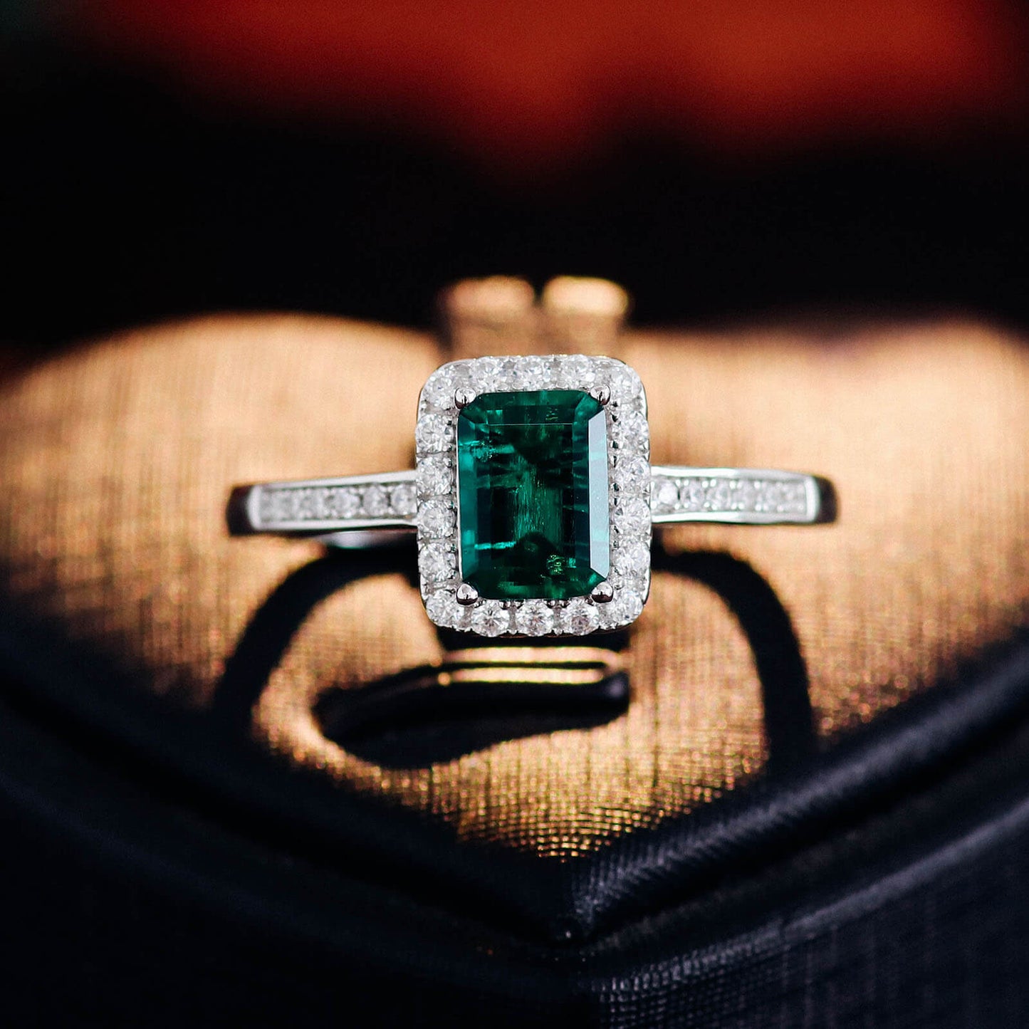 Classic Lab Created Emerald Halo Ring in Sterling Silver 