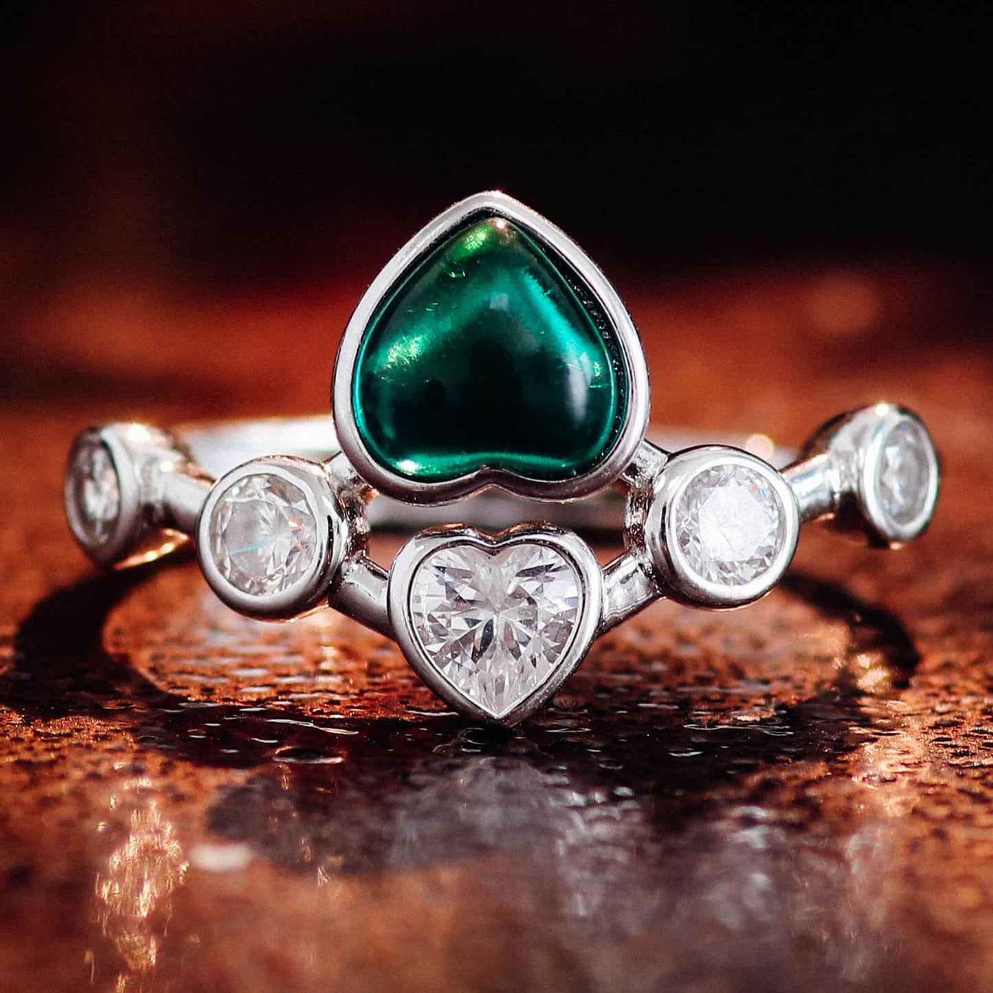 Elegant Love Lab Created Emerald Ring in Sterling Silver front