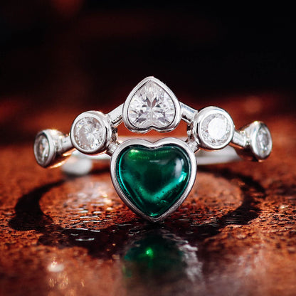 Elegant Love Lab Created Emerald Ring in Sterling Silver front