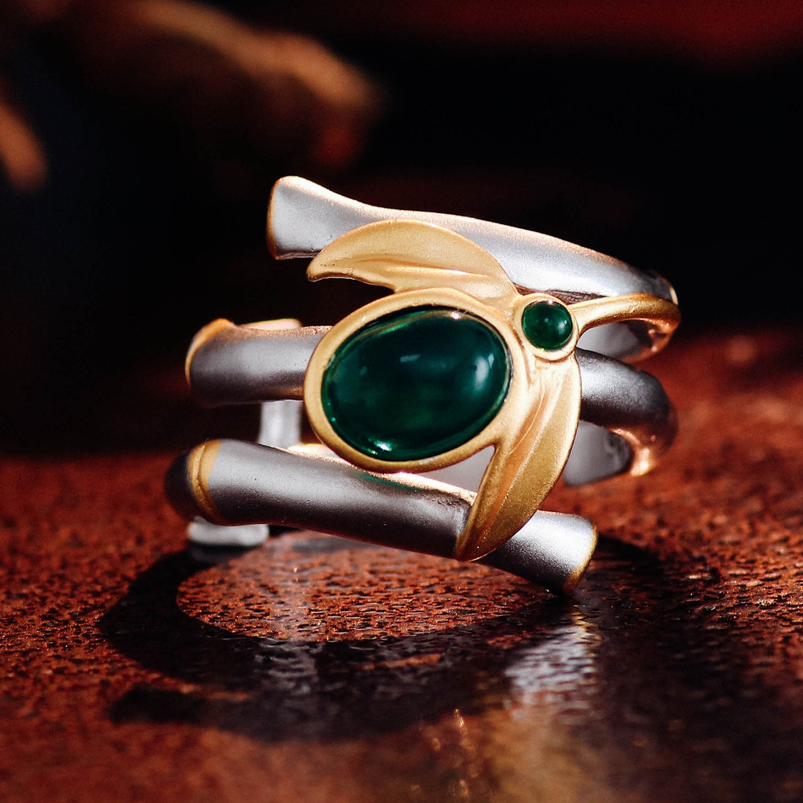 Hummingbird Lab Created Emerald Ring in Sterling Silver front