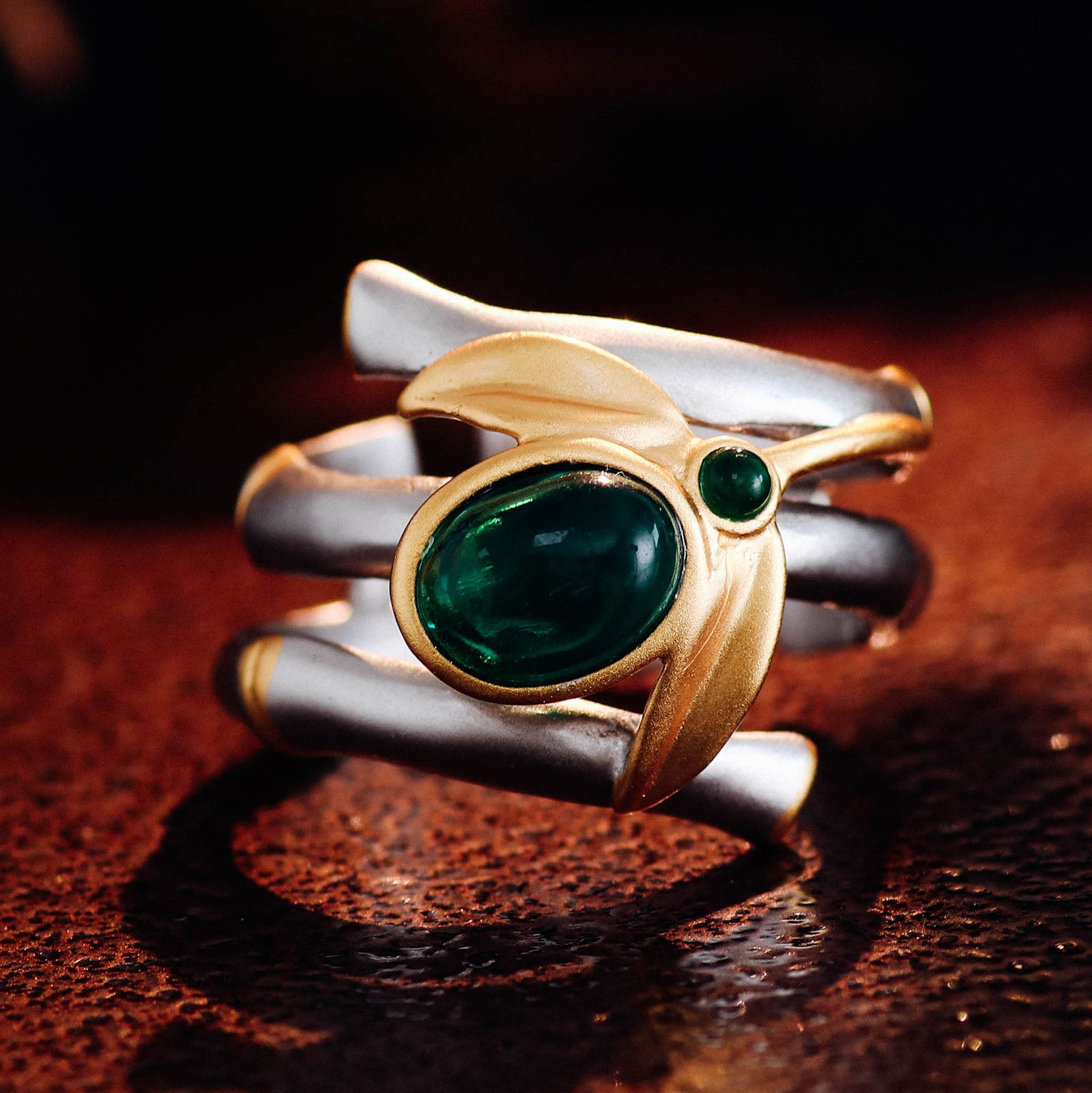 Hummingbird Lab Created Emerald Ring in Sterling Silver front