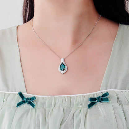 Luxury Pear Lab Created Emerald Necklace in Sterling Silver model