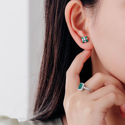 Classic Flower Lab Created Emerald Earrings in Sterling Silver model