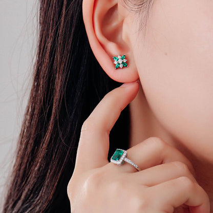 Classic Flower Lab Created Emerald Earrings in Sterling Silver model