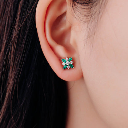 Classic Flower Lab Created Emerald Earrings in Sterling Silver model