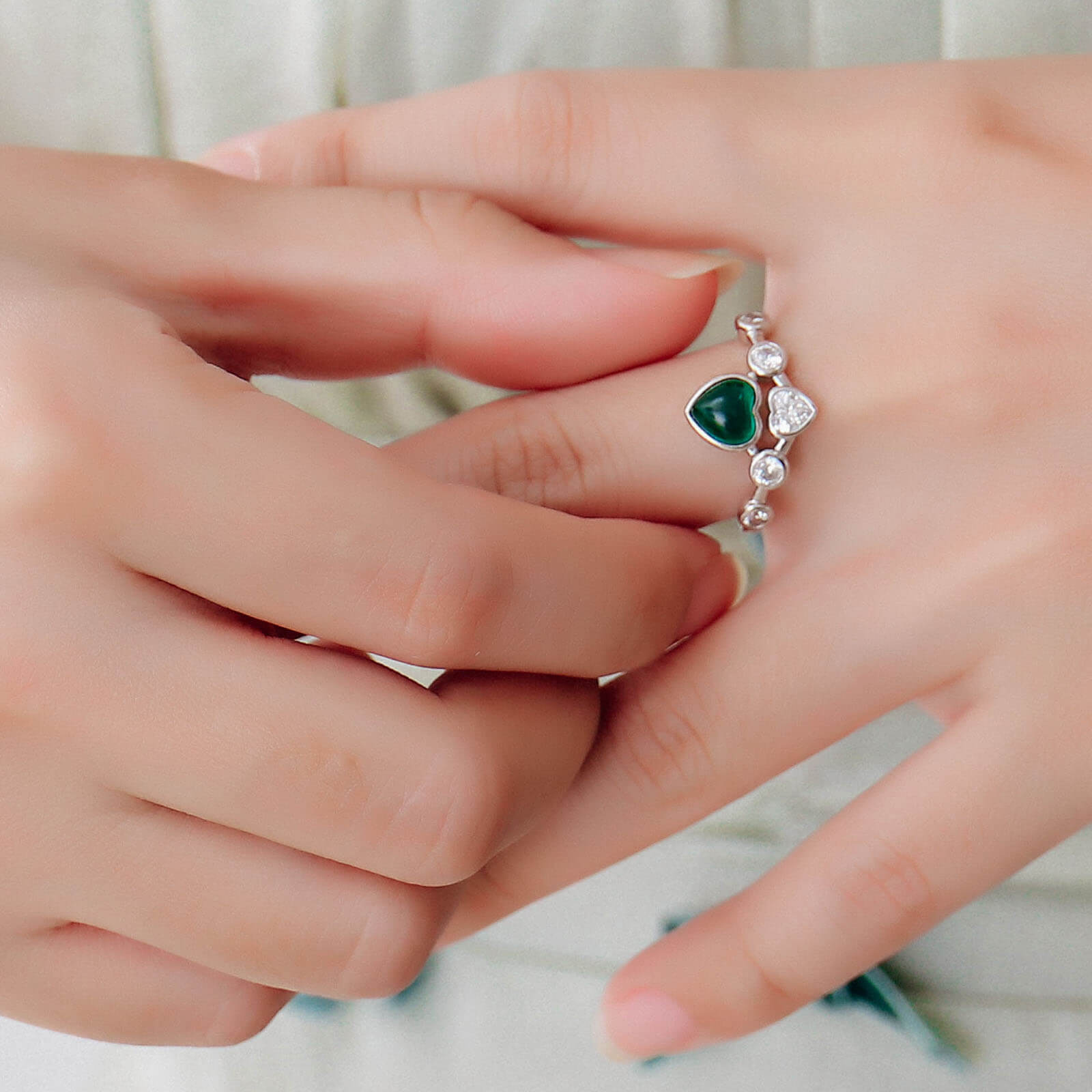 Elegant Love Lab Created Emerald Ring in Sterling Silver model