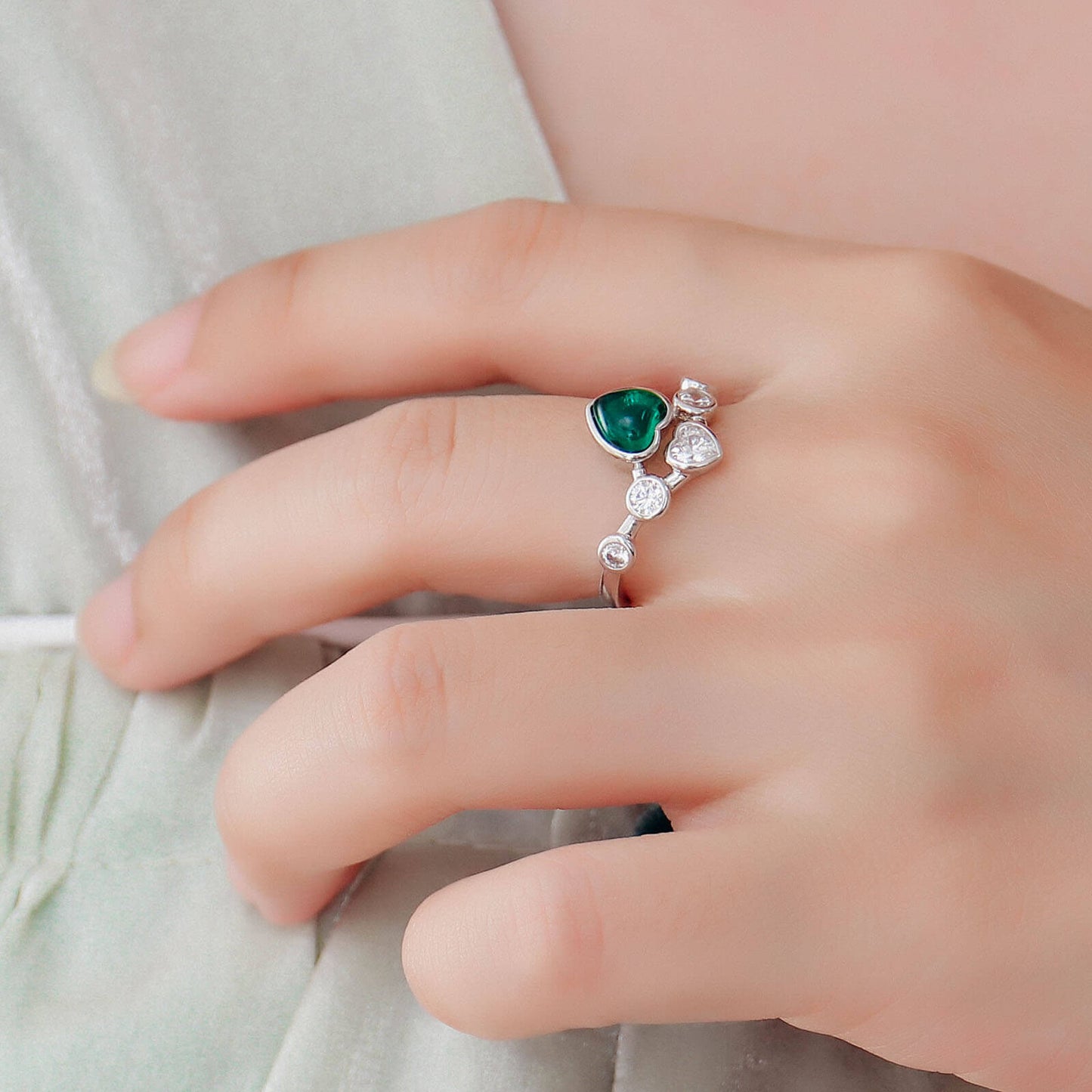 Elegant Love Lab Created Emerald Ring in Sterling Silver model