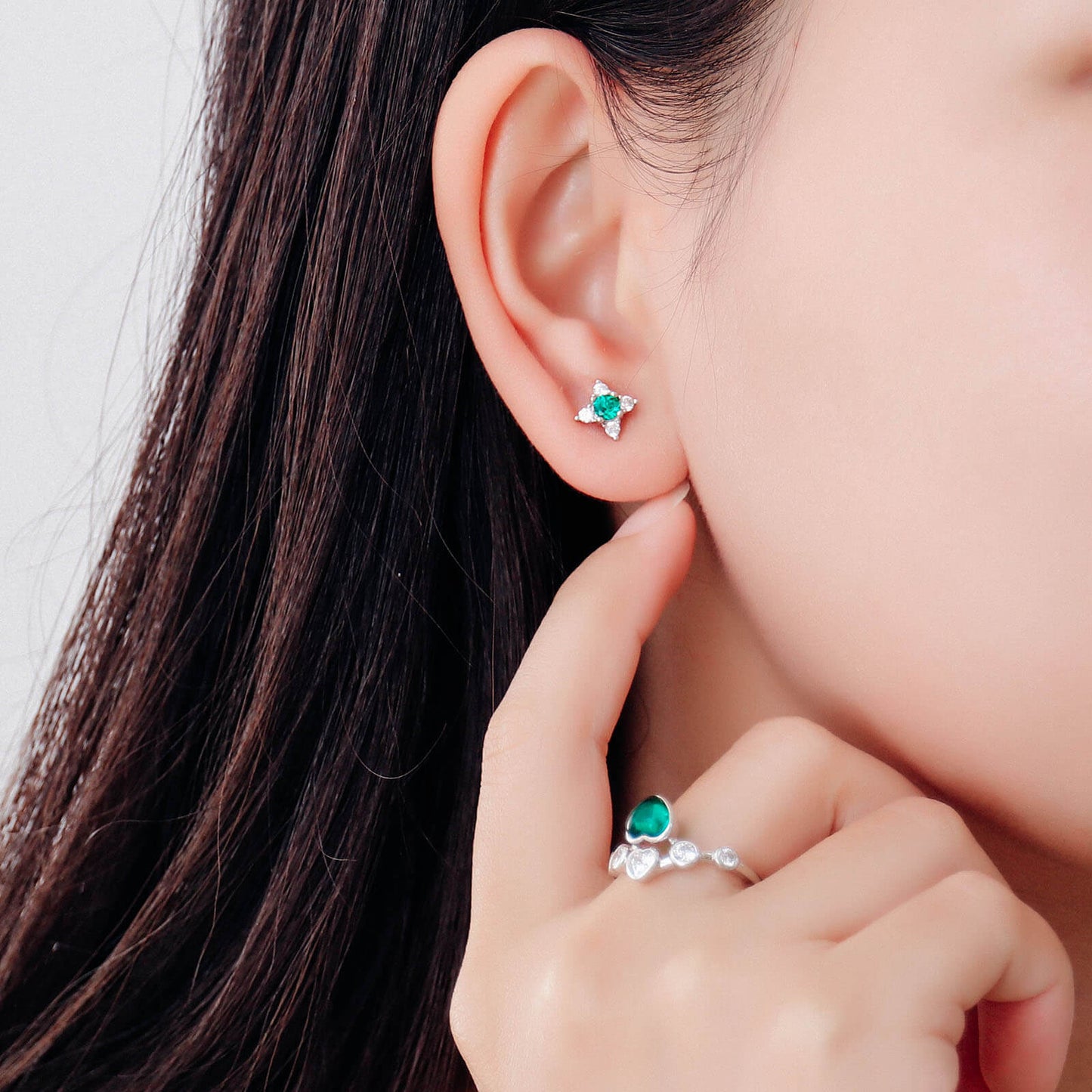 Flower Lab Created Emerald Gold Vermeil Earrings model