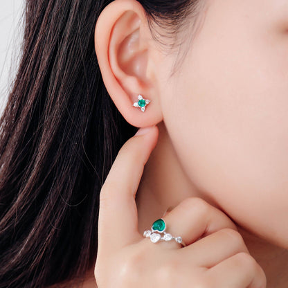 Flower Lab Created Emerald Gold Vermeil Earrings model